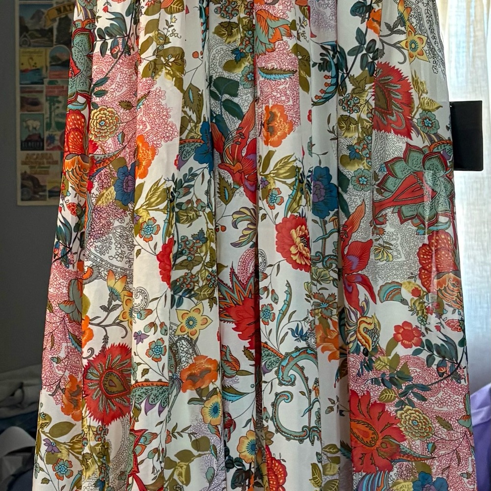 Lulu's Floral Maxi Dress in Cream with Red, Orange, Green, Blue Accents - Picture 2 of 3